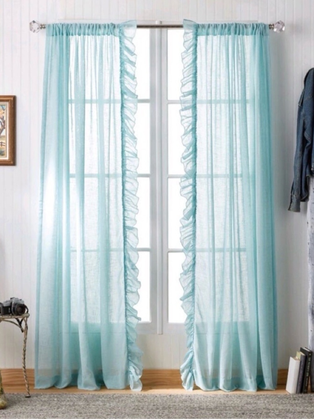Teal Ruffle Curtains - 2 Panels